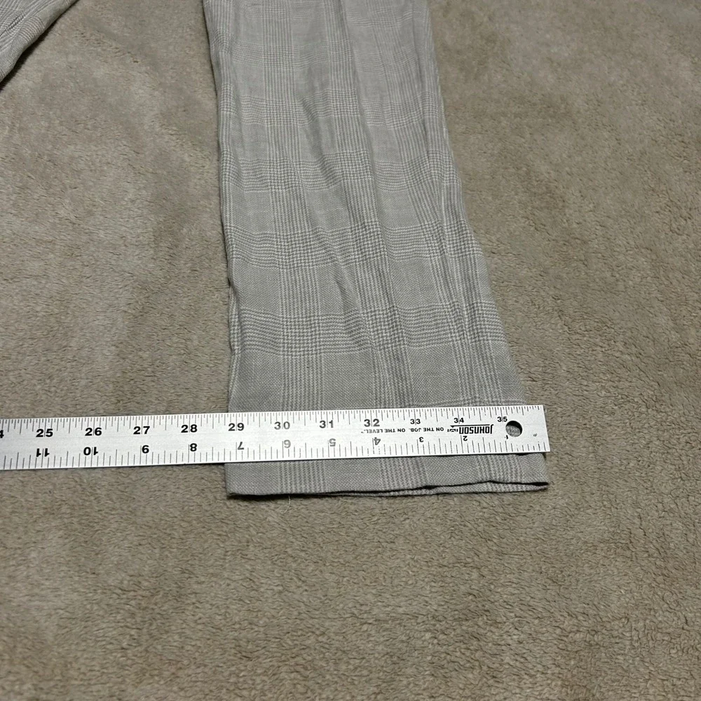 Banana Republic Tailored Fit Pants Mens 35x32 White Grey Glen Plaid Linen Blend